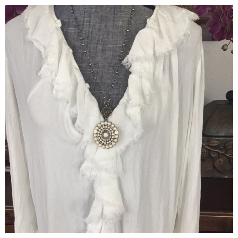 Free People Ivory White Maxi Dress with Ruffle Trim - Picture 5 of 8